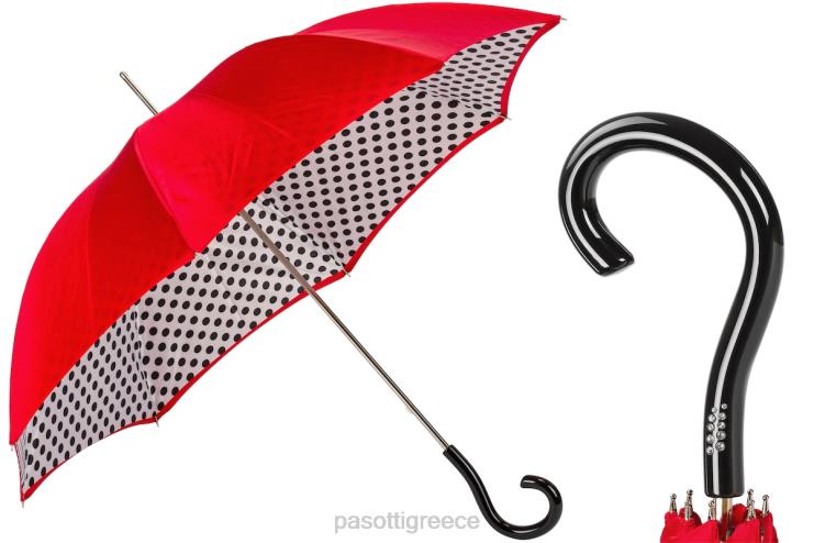 ομπρέλα | PASOTTI 189n 55874-2 u18 - φωτεινή κόκκινη ομπρέλα πουά διπλό ύφασμα 2N6B8471 γυναίκες